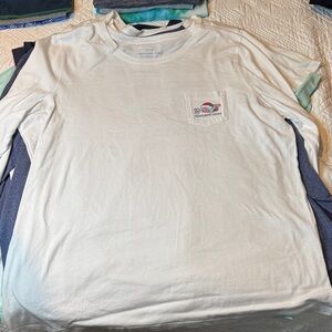 Vineyard Vines Santa Pink Whale Classic White Long Sleeve Tee